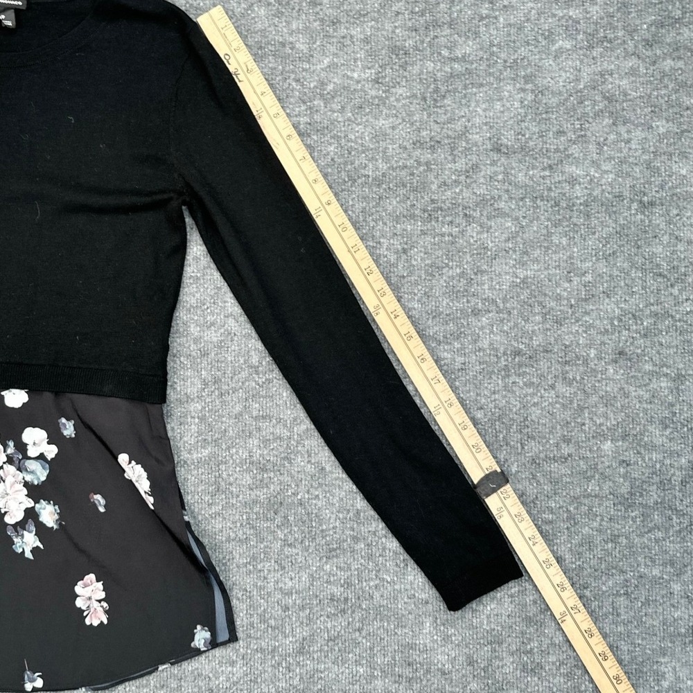 Club Monaco Womens Small Black Mixed Media Floral Hem Knit Sweater Long Sleeve - Picture 11 of 11